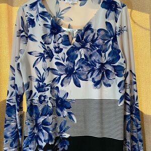 Calvin Klein Blue Floral and Black Striped Top